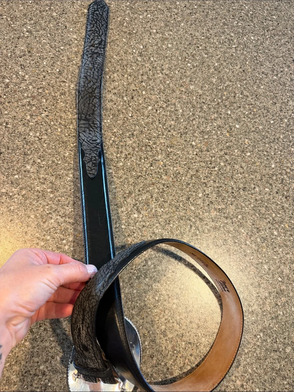 Tony Lama Black Leather Belt with Vintage Montana Silversmiths western buckle